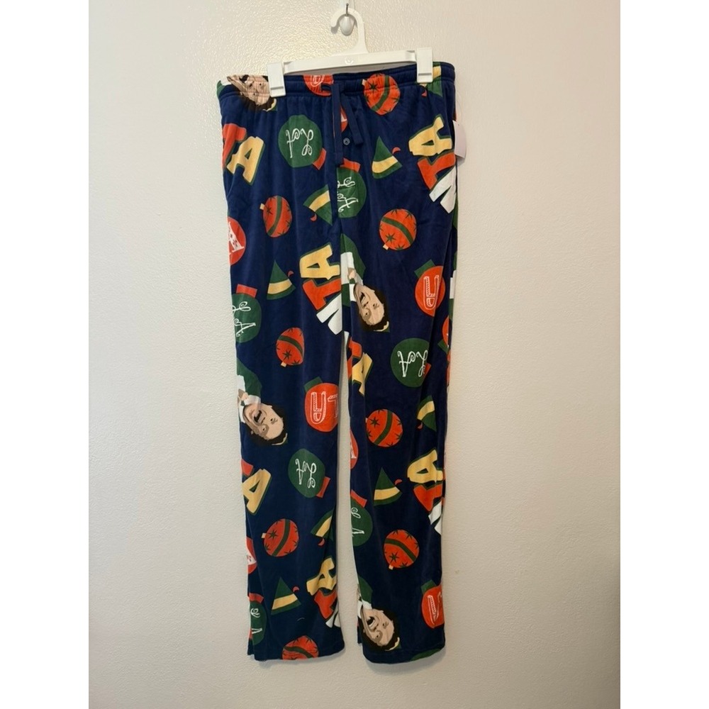 Elf Movie Buddy The Elf Mens XL Fleece Pajama Pants Navy Blue Holiday Sleepwear